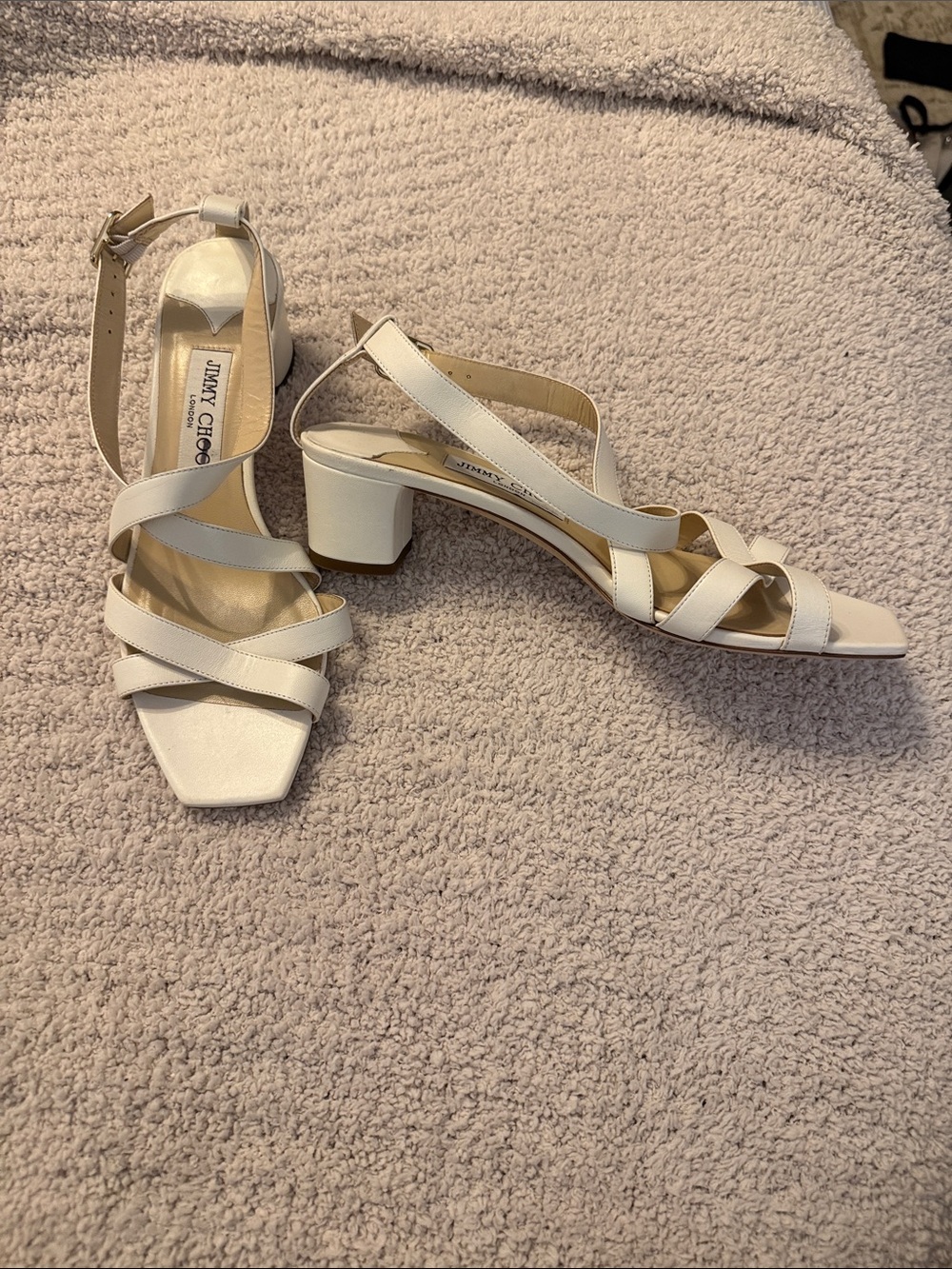 Jimmy Choo Ivory Strappy Block Heel Sandals